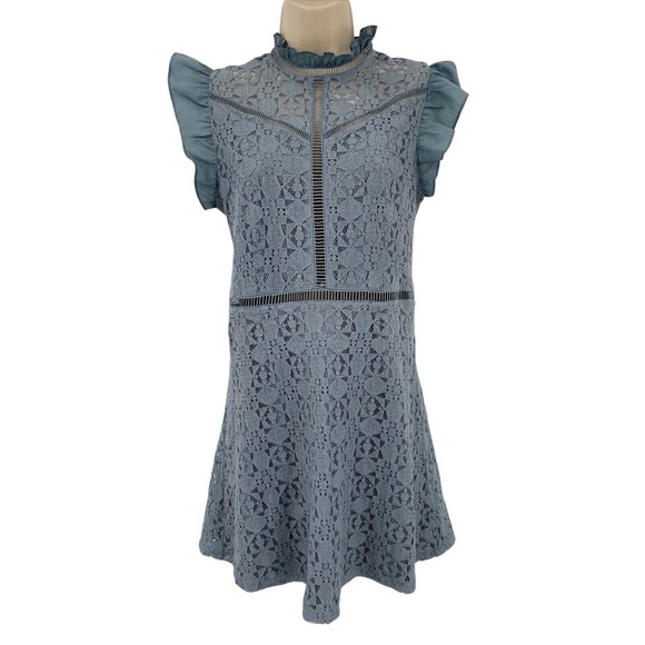 Altar'd State Dress Medium Blue Lace Short Sleeve Mini Fit & Flare BabyDoll - Picture 1 of 9